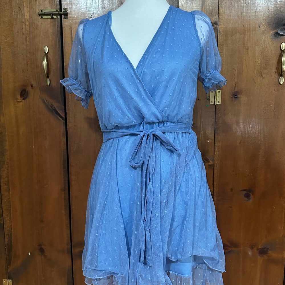 Elegant Blue Wrap Dress